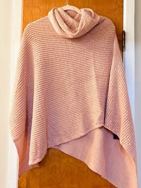 Draped Cowl Neck Poncho Sweater in Soft Pink